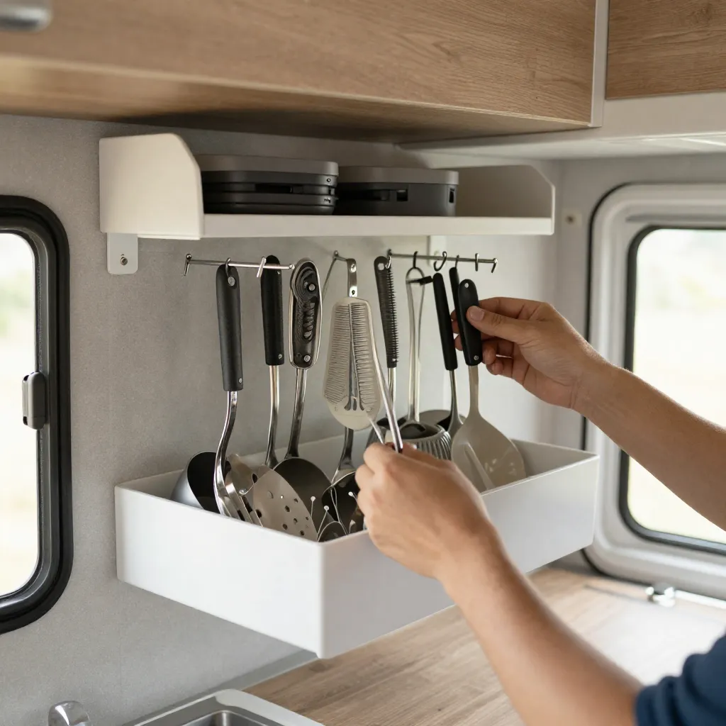 Compact kitchen setup with accessories