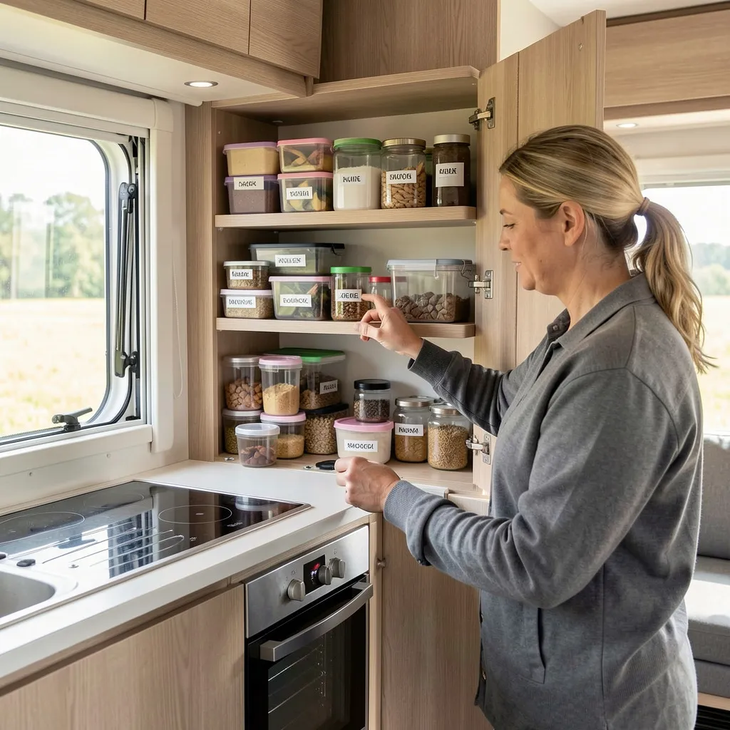 Compact caravan kitchen storage